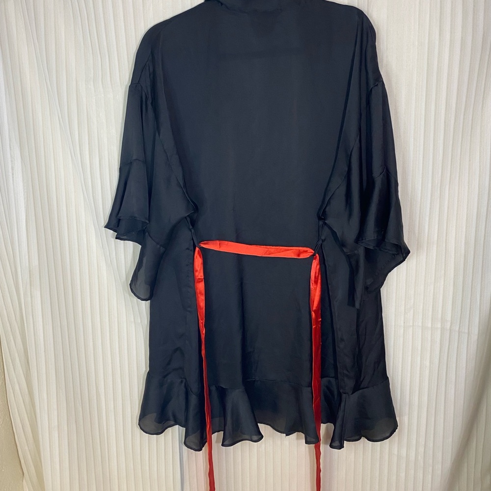 Victoria’s Secret Black Satin Kimono Robe Women’s S Sheer Ruffle Trim Tie Waist - Picture 5 of 5